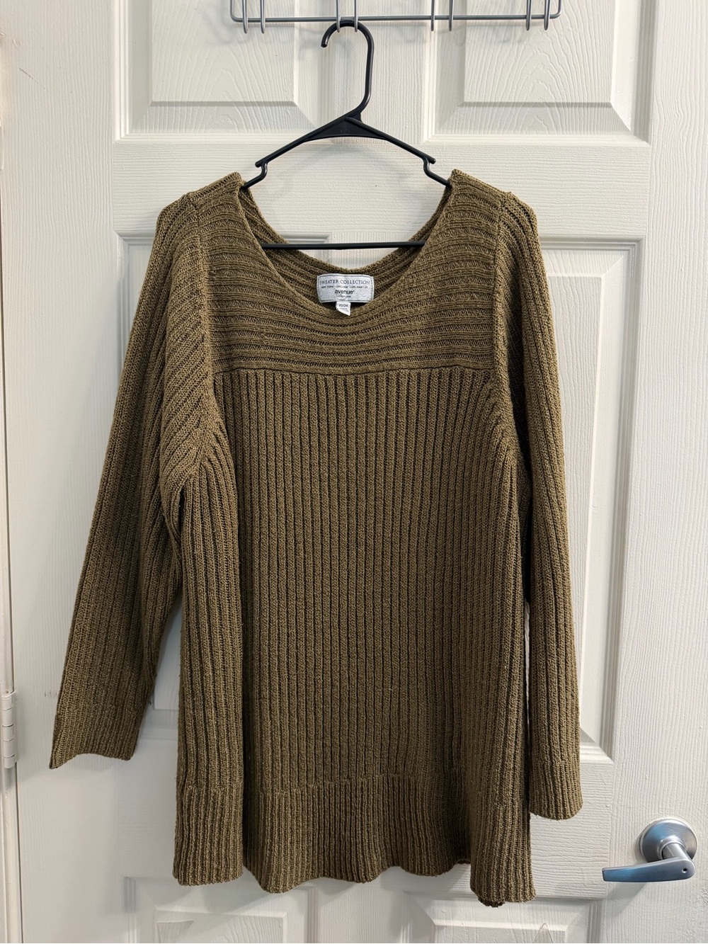Avenue Olive Ribbed Crewneck Sweater